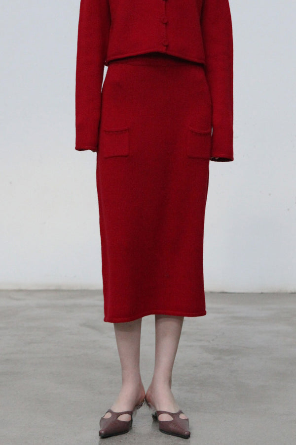 SWAYING/KNIT cashmere pocket straight skirt SW24RE3B03 red